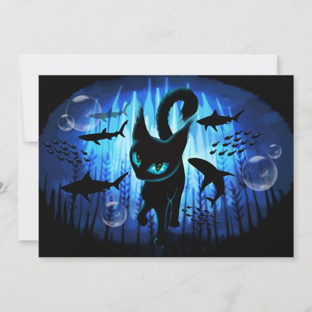 Aquaticat - Surreal Cat in Deep Ocean Fantasy Invitation (Front)