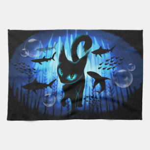 Aquaticat - Surreal Cat in Deep Ocean Fantasy Kitchen Towel