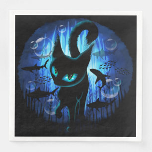 Aquaticat - Surreal Cat in Deep Ocean Fantasy Napkin