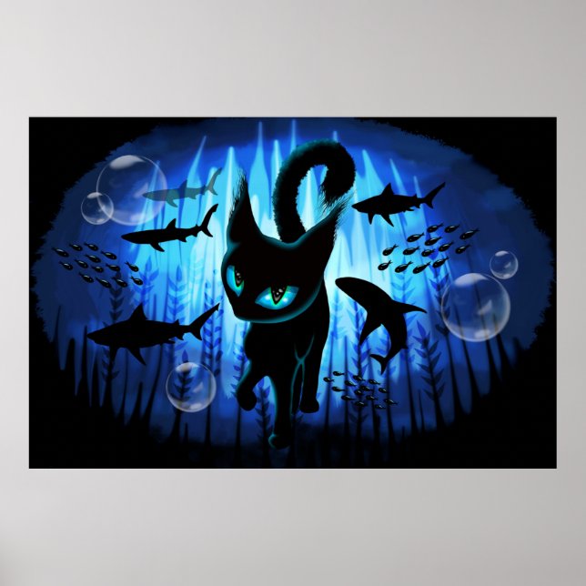 Aquaticat - Surreal Cat in Deep Ocean Fantasy Poster (Front)