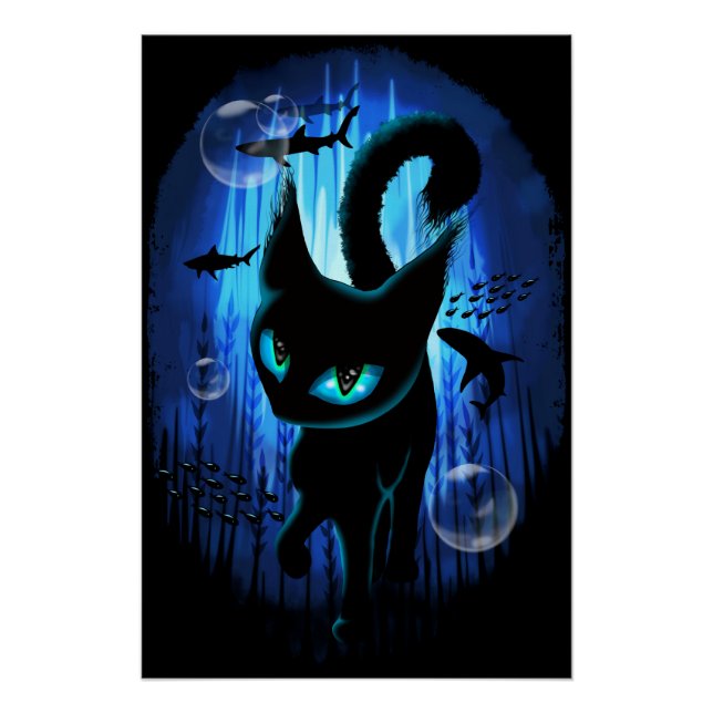 Aquaticat - Surreal Cat in Deep Ocean Fantasy Poster (Front)