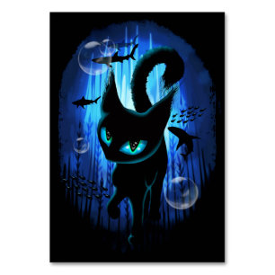Aquaticat - Surreal Cat in Deep Ocean Fantasy Table Number