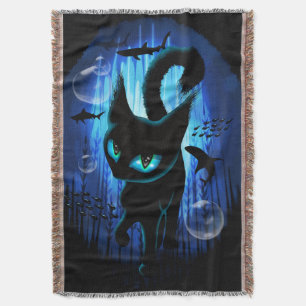 Aquaticat - Surreal Cat in Deep Ocean Fantasy Throw Blanket