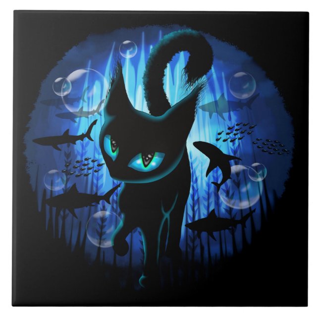 Aquaticat - Surreal Cat in Deep Ocean Fantasy Tile (Front)