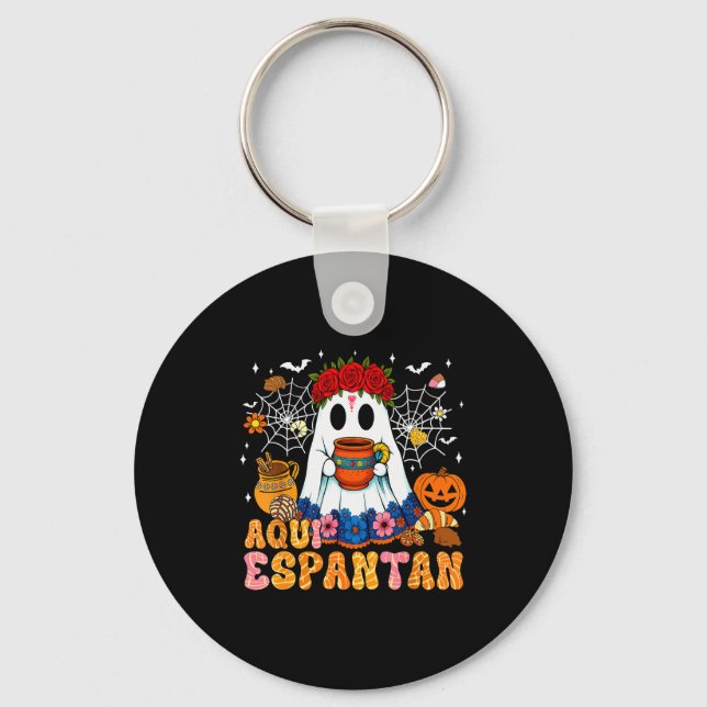 Aqui Espantan Mexican Ghost Halloween Soky Conchas Keychain (Front)