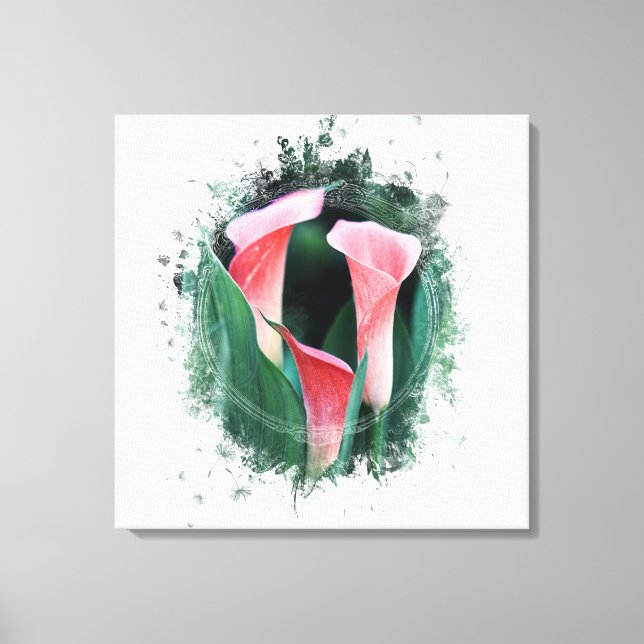 *~*  AR12 Artistic Floral Calla Lily Coral Green Canvas Print (Front)