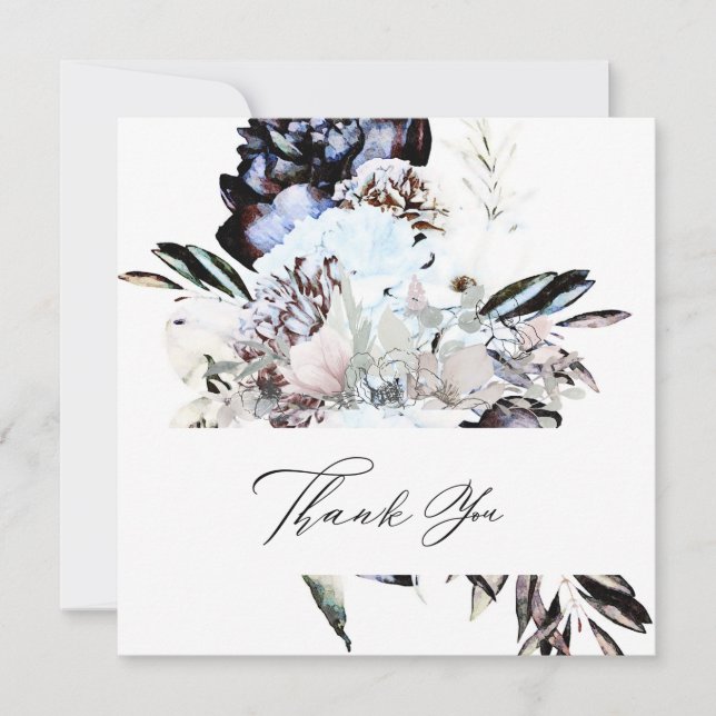 *~* AR15 Floral - QR PHOTO Blue Artsy Wedding Thank You Card (Front)
