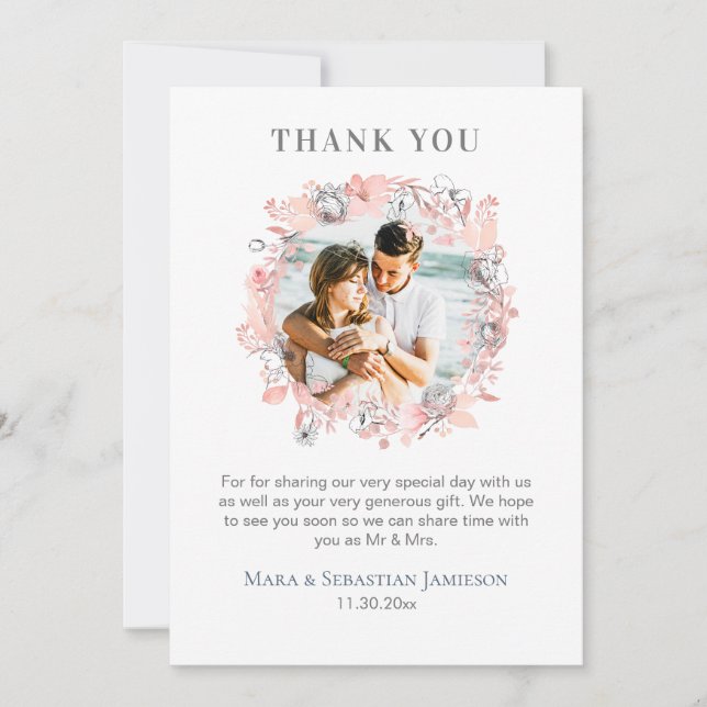 *~* AR16 Watercolor Elegant Trendy Wedding  Thank  Thank You Card (Front)