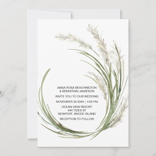 *~* AR21 QR RSVP Pampas Grass Plants WEDDING Invitation (Front)