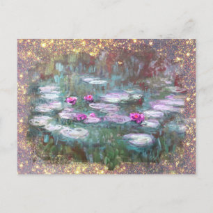 ** AR23 Monet Lily Pads Pond Glitter  Postcard