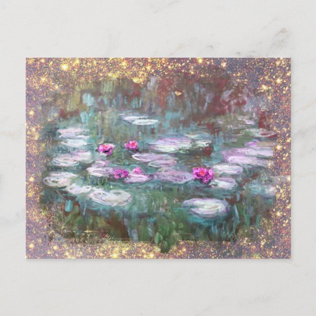 ** AR23 Monet Lily Pads Pond Glitter  Postcard (Front)