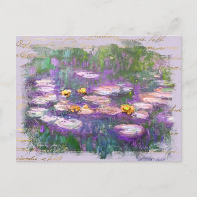 ** AR23 Monet Lily Pads Pond Vintage Handwriting Postcard (Front)