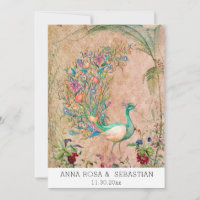 *~* AR24 Vintage QR RSVP Victorian Peacock Wedding