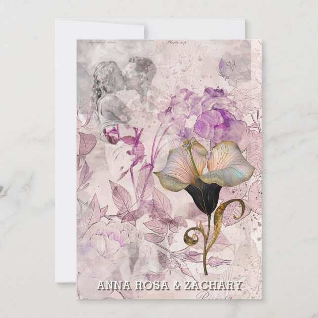 *~* AR26 Pink 16 QR Victorian RSVP PHOTO Wedding Invitation (Front)