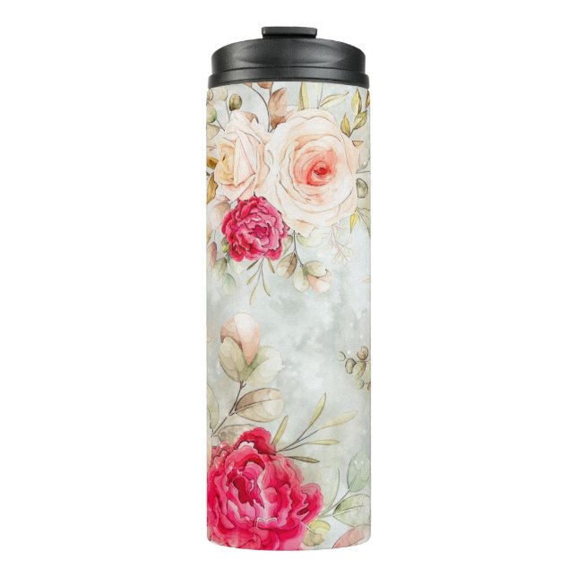 *~* AR26 Romantic Vintage Classic Rustic Flowers  Thermal Tumbler (Front)