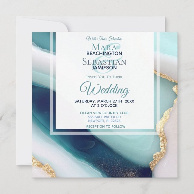 ~ AR66 QR RSVP Agate Marble Gold Wedding Invitation (Front)