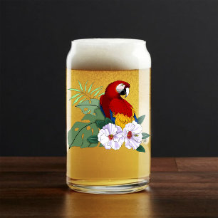 Ara Macao Rouge Perroquet Tropical Hibiscus Blanc 