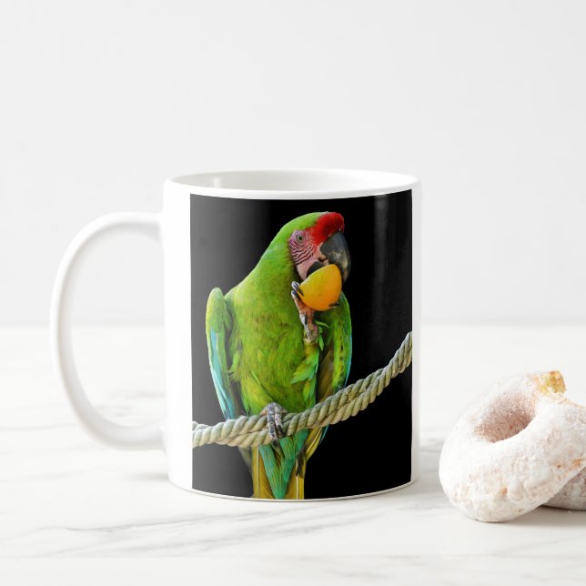 Ara Militaris Green Parrot Coffee Mug (With Donut)
