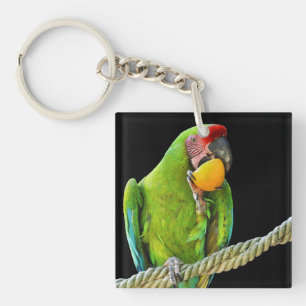 Ara Militaris Green Parrot Keychain