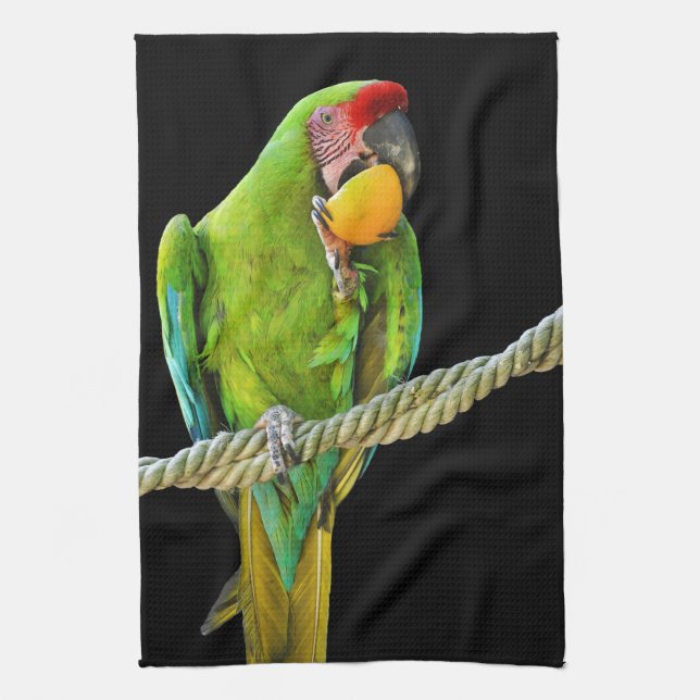 Ara Militaris Green Parrot Kitchen Towel (Vertical)