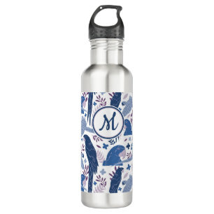 Ara Parrot Blue Tropical Leave Pattern Monogram 710 Ml Water Bottle