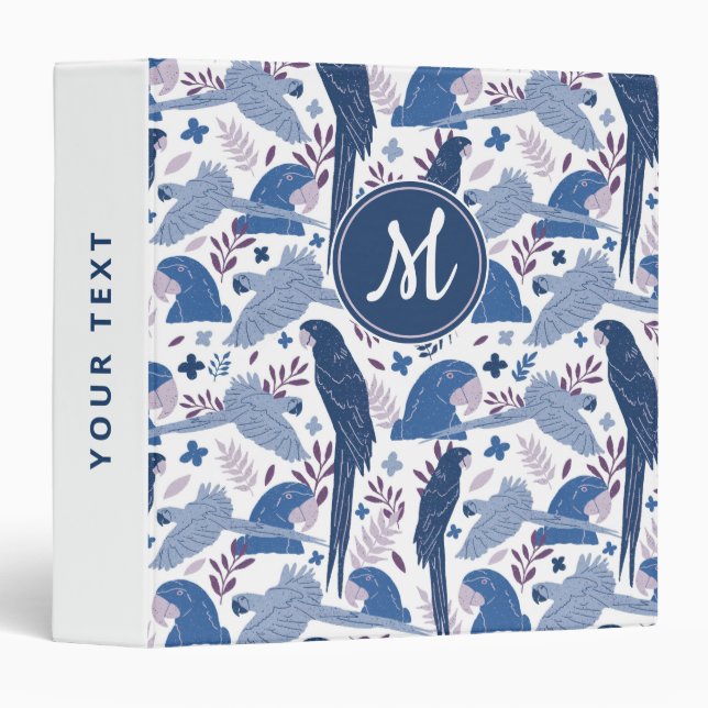 Ara Parrot Blue Tropical Leave Pattern Monogram  Binder (Front/Spine)