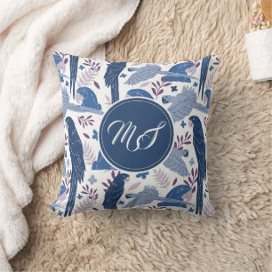 Ara Parrot Blue Tropical Pattern Monogram Throw Pillow