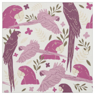 Ara Parrot Pink Tropical Leaf Pattern Fabric