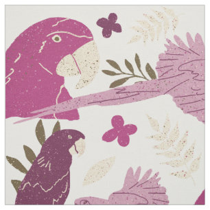 Ara Parrot Pink Tropical Leaf Pattern Fabric