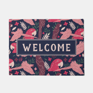 Ara Parrot Red Tropical Pattern Welcome Doormat