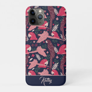 Ara Parrot Tropical Pattern Drawing Monogram Name iPhone 11 Pro Case
