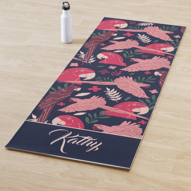 Ara Parrot Tropical Pattern Drawing Monogram Name Yoga Mat (In Situ)