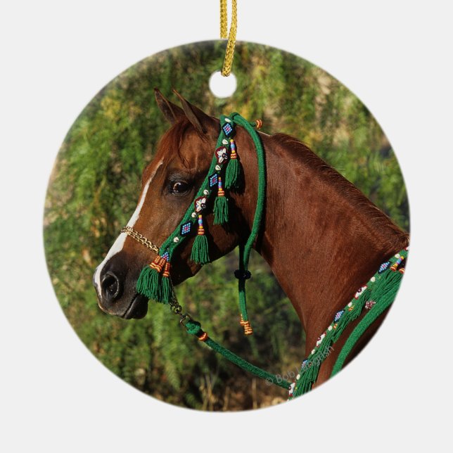 Arab Horse Headshot with Bridle Ceramic Ornament (Front)
