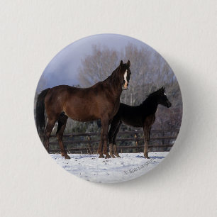 Arab Mare & Foal in Snow 2 Inch Round Button