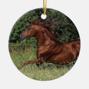 Arab Stallion Running in the Grass Ceramic Ornament