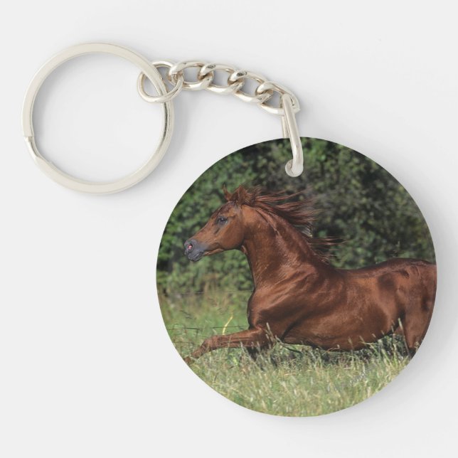 Arab Stallion Running in the Grass Keychain (Front)