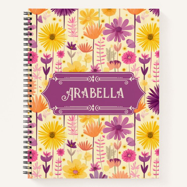 Arabella Cascading Modern Floral Pattern Deluxe Notebook (Front)