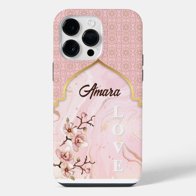 Arabesque Arch | Blush Marble & Gold  iPhone Case (Back)