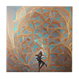 Arabesque architecture turquoise gold with dancer  tile