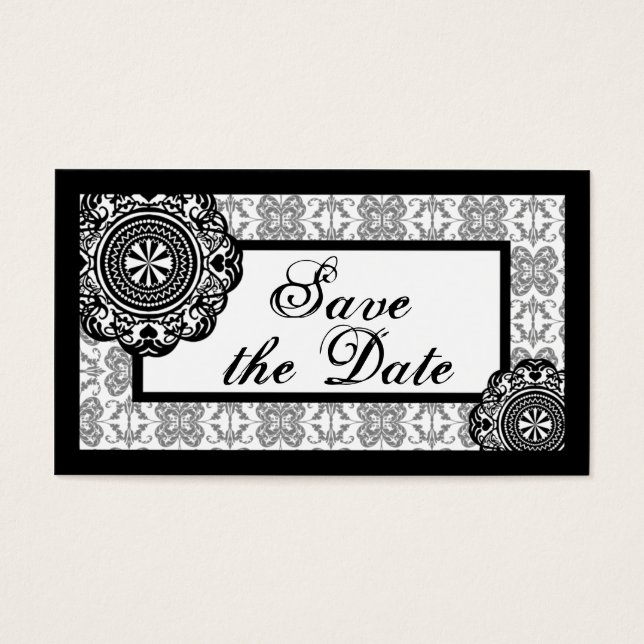 Arabesque Black Lace, save the date mini cards (Front)