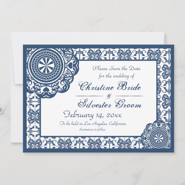 Arabesque Blue Lace, 5x7 save the date (Front)