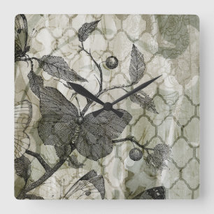 Arabesque Butterflies I Square Wall Clock