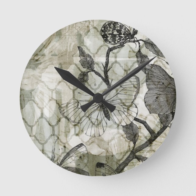Arabesque Butterflies II Round Clock (Front)