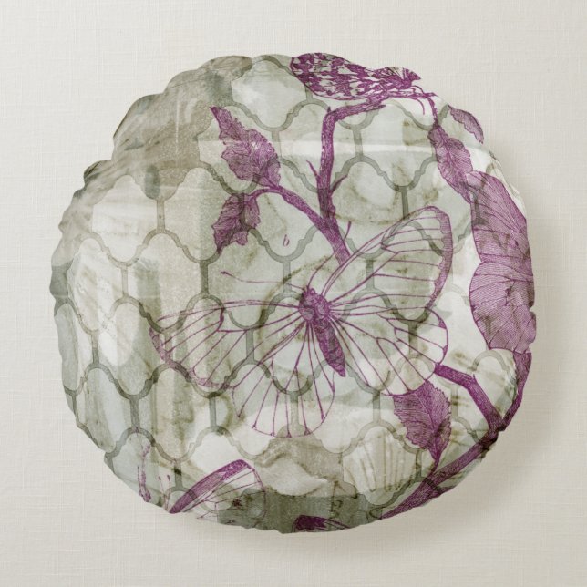 Arabesque Butterflies IV Round Pillow (Front)