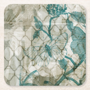Arabesque Butterflies VI Square Paper Coaster