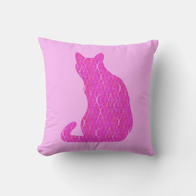 Arabesque Cat - fuschia, hot pink Throw Pillow (Front)