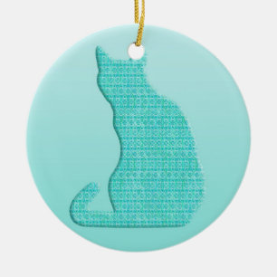 Arabesque Cat - shades of turquoise Ceramic Ornament