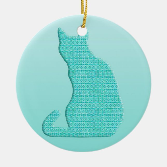Arabesque Cat - shades of turquoise Ceramic Ornament (Front)