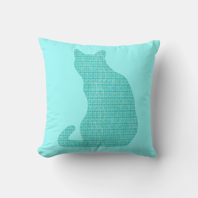 Arabesque Cat - shades of turquoise Throw Pillow (Front)