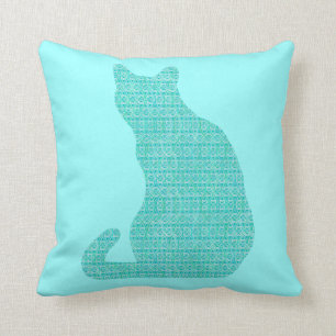 Arabesque Cat - shades of turquoise Throw Pillow